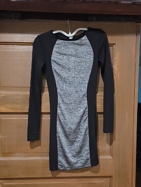Divided Black and Gray Panel Long-Sleeve Bodycon Dress